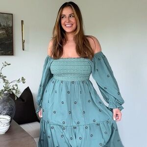 Pink Lily Teal Long Sleeve Dress